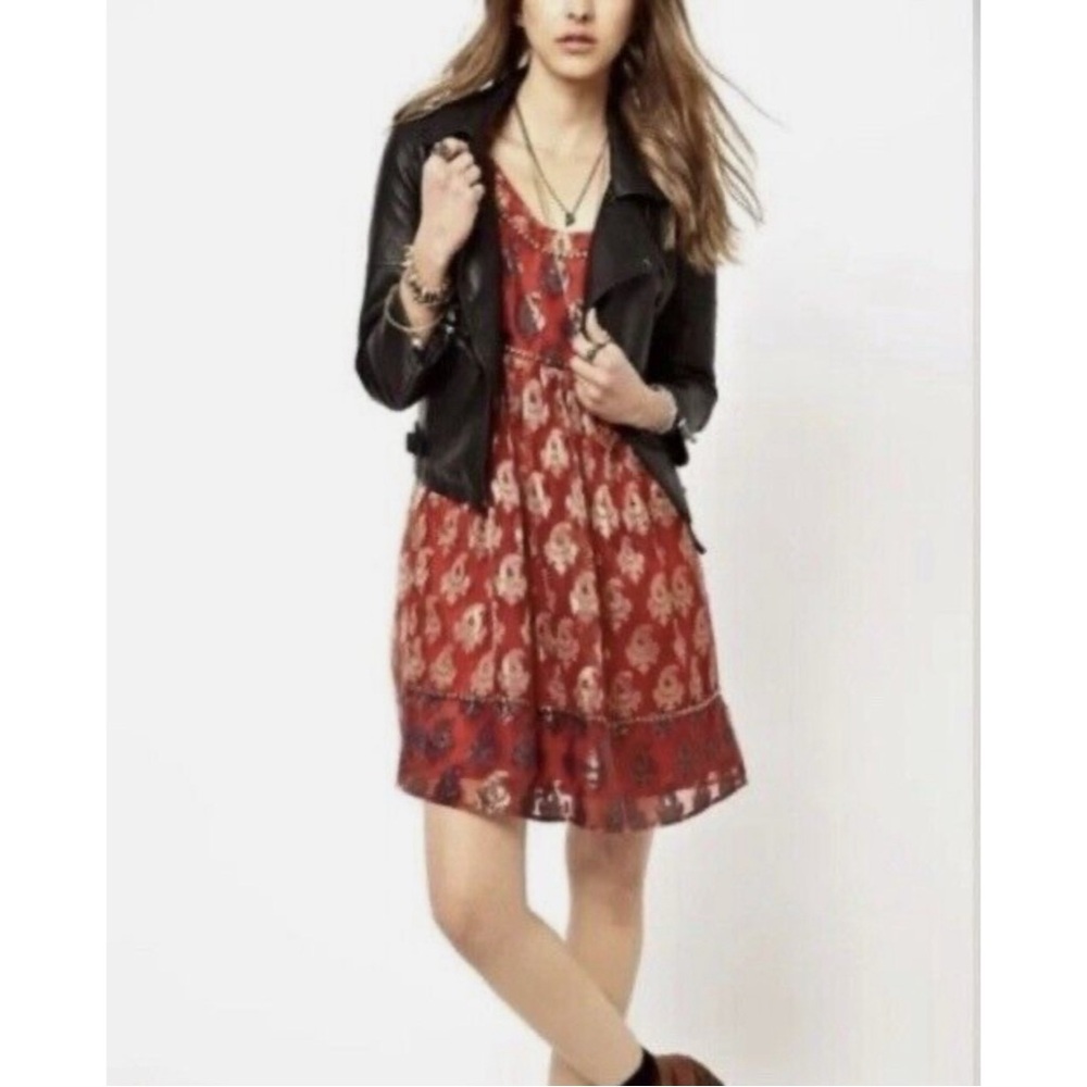Free People Mini Dress Red Bronze Metallic Sleeveless Dress NWT SZ 4 - Picture 3 of 14